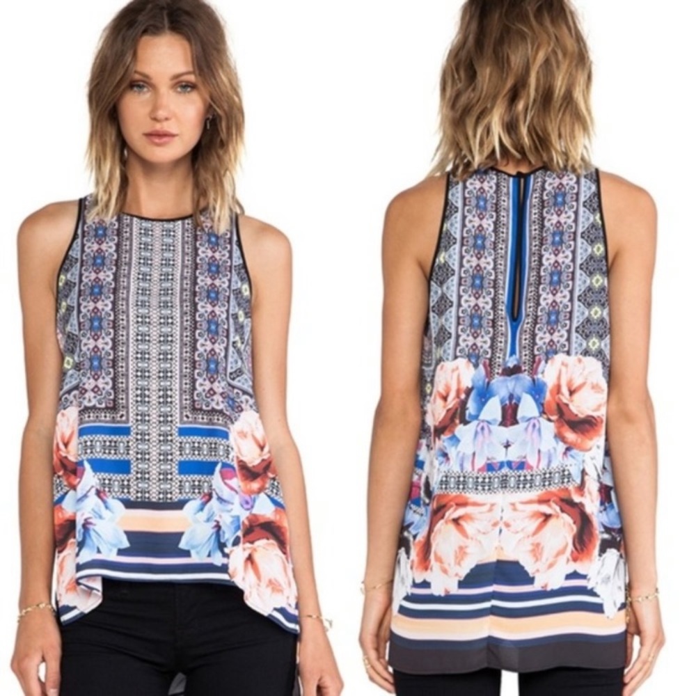 Clover Canyon Blue Floral Mosaic Sleeveless Top